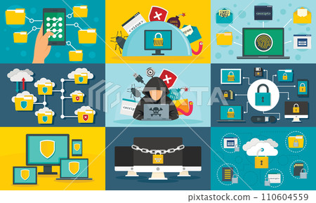 Computer security banner set. Flat illustration of computer security vector banner set for web design 110604559