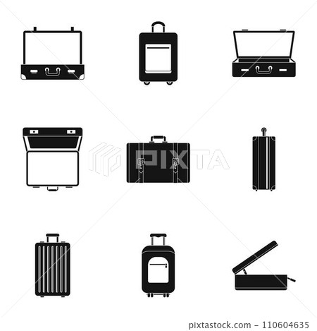 Tourism bag icon set. Simple set of 9 tourism bag vector icons for web design on white background Tourism bag icon set. Simple set of 9 tourism bag vector icons for web design on white background 110604635