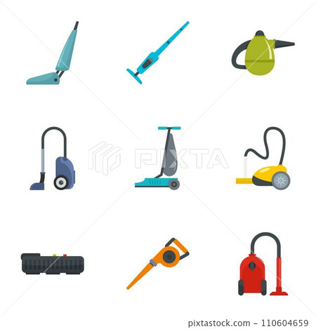 House vacuum cleaner icon set. Flat set of 9 house vacuum cleaner vector icons for web design 110604659