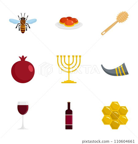 Jewish holiday icon set. Flat set of 9 jewish holiday vector icons for web design Jewish holiday icon set. Flat set of 9 jewish holiday vector icons for web design 110604661