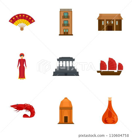 Vietnam tradition icon set. Flat set of 9 vietnam tradition vector icons for web design 110604758