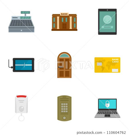 Secured money icon set. Flat set of 9 secured money vector icons for web design 110604762