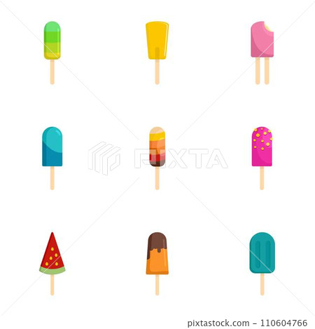 Sweet ice cream icon set. Flat set of 9 sweet ice cream vector icons for web design Sweet ice cream icon set. Flat set of 9 sweet ice cream vector icons for web design 110604766
