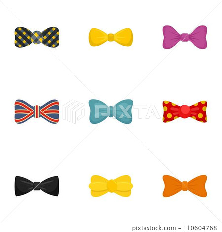 Elegant bow tie icon set. Flat set of 9 elegant bow tie vector icons for web design 110604768