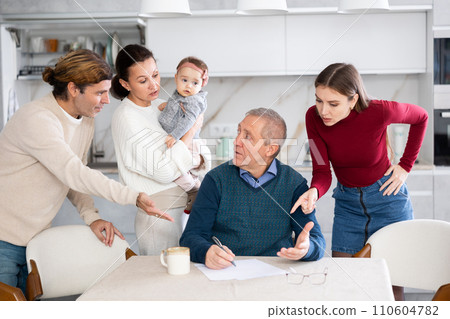 Family members discussing inheritance 110604782
