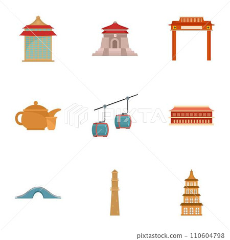 Taiwan icon set. Flat set of 9 taiwan vector icons for web design 110604798