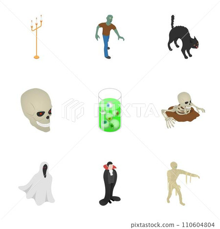 Happy halloween icon set. Isometric set of happy halloween vector icons for web design isolated on white background Happy halloween icon set. Isometric set of happy halloween vector icons for web design isolated on white background 110604804