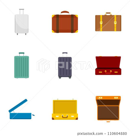 Travel suitcase icon set. Flat set of 9 travel suitcase vector icons for web design 110604880