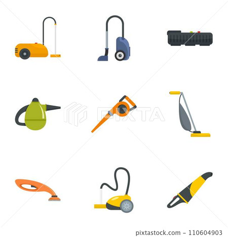 Modern vacuum cleaner icon set. Flat set of 9 modern vacuum cleaner vector icons for web design Modern vacuum cleaner icon set. Flat set of 9 modern vacuum cleaner vector icons for web design 110604903