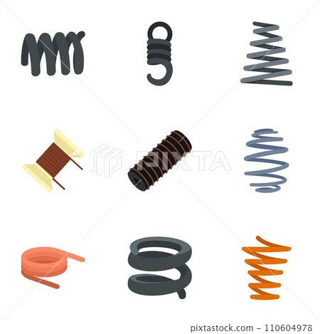 Coil spring icon set. Flat set of 9 coil spring vector icons for web design Coil spring icon set. Flat set of 9 coil spring vector icons for web design 110604978