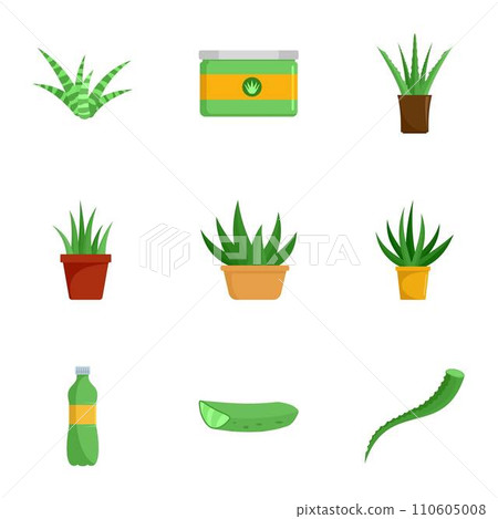 Aloe vera icon set. Flat set of 9 aloe vera vector icons for web design 110605008
