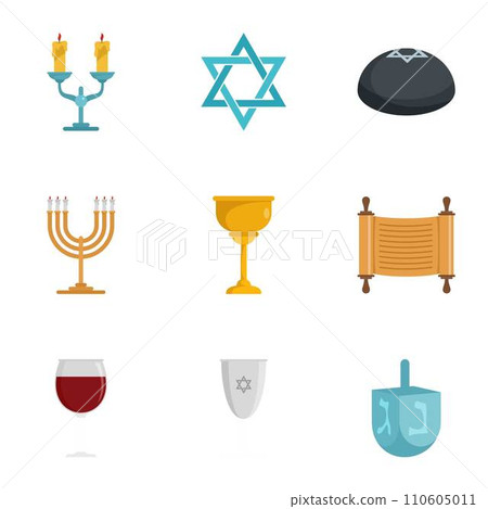 Jewish icon set. Flat set of 9 jewish vector icons for web design Jewish icon set. Flat set of 9 jewish vector icons for web design 110605011