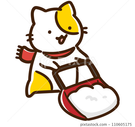 Deformed illustration of a cute cat character shoveling snow in a snow dump Deformed illustration of a cute cat character shoveling snow in a snow dump 110605175