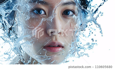 Asian woman with beautiful clear skin that shines with the blessings of water 110605680