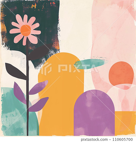 Colorful composition - minimalist floral abstract painting 110605700