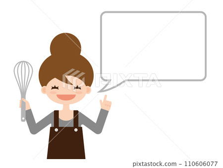 一個帶著麵包頭的女人用講話泡泡做飯 110606077