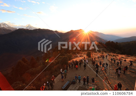 Poonhill peak view is the view point to Annapurna mountain range in Poonhill trekking circle.  110606784