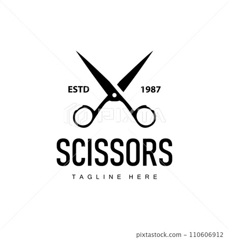 Barber tool scissors logo cutting tool vector, scissors simple background icon symbol design 110606912