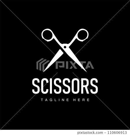 Barber tool scissors logo cutting tool vector, scissors simple background icon symbol design 110606913