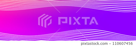 Abstract white wave lines on pink purple gradient background. Wide banner with curve liquid stripes. Wavy border wallpaper for footer, poster, brochure, website, cover, header, flyer. Vector border 110607456