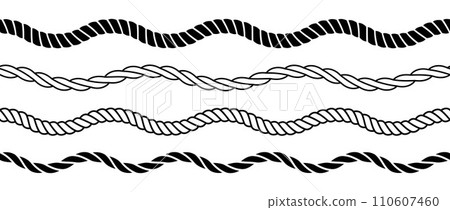 Rope wave set. Repeating hemp cord line collection. Waving chain, braid, plait stripe bundle. Seamless decorative plait pattern. Vector marine twine design elements for banner, poster, frame 110607460