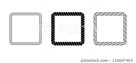 Set of rope frames. Squared cord border collection. Rectangular rope loop pack. Chain, braid or plait border bundle. Square design elements for decoration, banner, poster. Vector decoration frames Set of rope frames. Squared cord border collection. Rectangular rope loop pack. Chain, braid or plait border bundle. Square design elements for decoration, banner, poster. Vector decoration frames 110607463