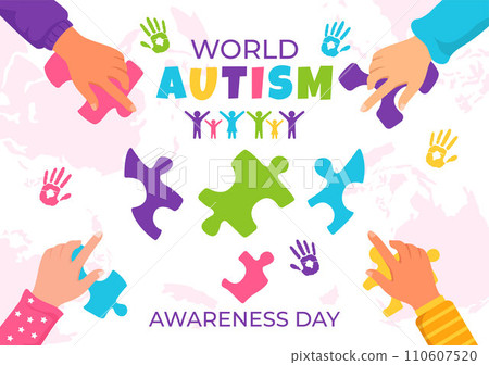 World Autism Awareness Day Vector Illustration with Ribbon of Puzzle Pieces in Healthcare Flat Background Design 110607520