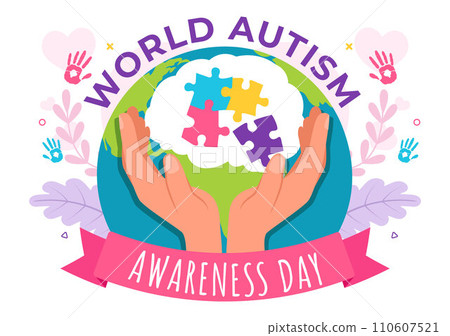 World Autism Awareness Day Vector Illustration with Ribbon of Puzzle Pieces in Healthcare Flat Background Design 110607521