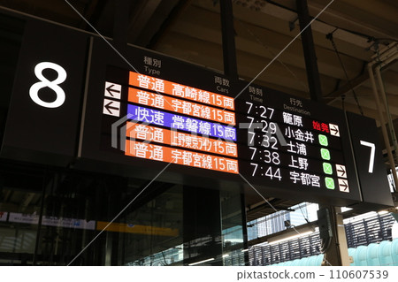 東京車站上野東京線（開往宇都宮線和高崎線方向）上的電子顯示屏 110607539