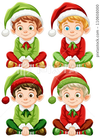 Festive Elves: Christmas Vector Illustration 110608000