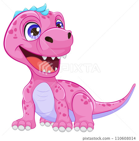 Cheerful Pink Cartoon Dinosaur Illustration 110608014