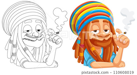 Cheerful Rastafarian Characters Enjoying a Smoke 110608019