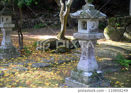 紅葉季節箕面弁天堂、瀧安寺院內的石燈籠和楓葉 紅葉季節箕面弁天堂、瀧安寺院內的石燈籠和楓葉 110608249