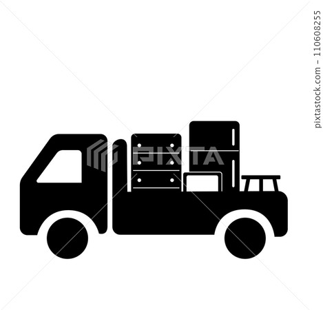 裝載平台上帶有家具的輕型卡車標誌 裝載平台上帶有家具的輕型卡車標誌 110608255