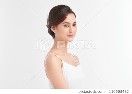 Beautiful young asian woman with clean fresh skin on white background, Face care, Facial treatment, Cosmetology, beauty and spa, Asian women portrait. 110608482