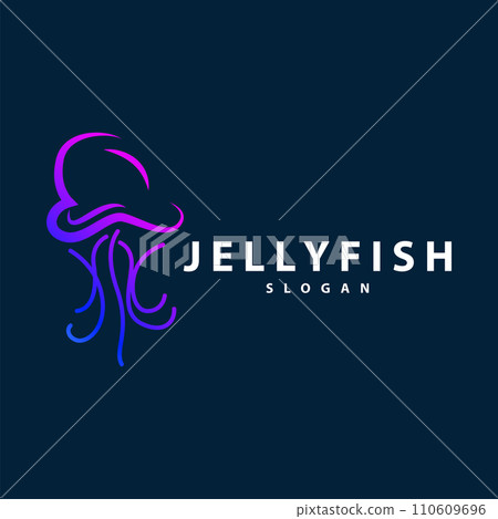 Jellyfish logo sea animal design with product brand inspiration simple minimalist line vector template 110609696