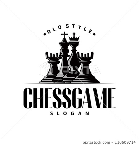 Chess logo design sport game retro vintage chess pieces minimalist black silhouette illustration 110609714