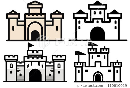 Castle black icon fortress with towers silhouette 110610019