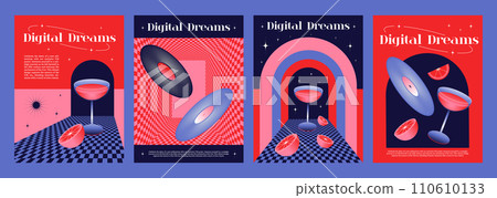 Set of y2k electronic music party posters Set of y2k electronic music party posters 110610133
