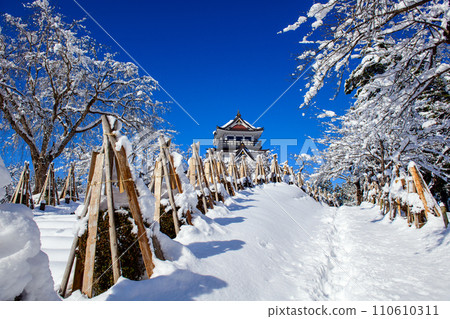 Yokote Castle on a sunny winter day as snow begins to accumulate, Akita Prefecture 110610311