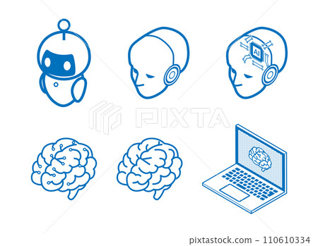 AI Artificial Intelligence Icon Set Line Drawing 110610334