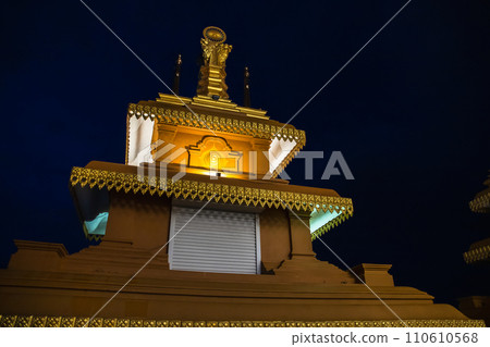 Rooftop of the Mahamevnawa Amawatura Monastery are under night sky. Buddhist Monastery 110610568