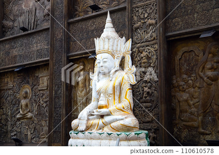 White Buddha statue at Gangaramaya Temple, it is one of the most important temples in Colombo White Buddha statue at Gangaramaya Temple, it is one of the most important temples in Colombo 110610578