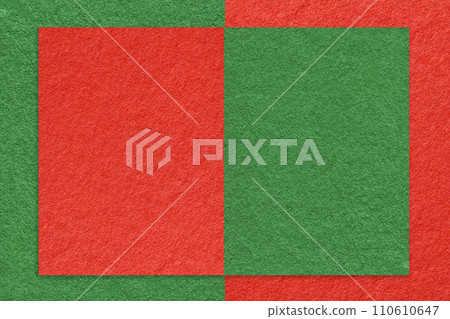 Texture of red and green paper background with geometric shape and pattern, macro. Structure of craft cardboard 110610647