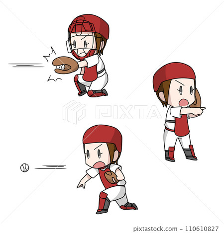 棒球捕手插畫 3 種圖案/女孩 棒球捕手插畫 3 種圖案/女孩 110610827