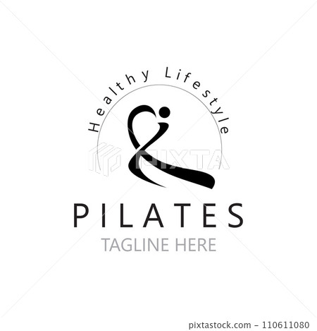 Abstract pilates Logo, Yoga identity body balance vector monoline Design Template. wellness lifestyle 110611080