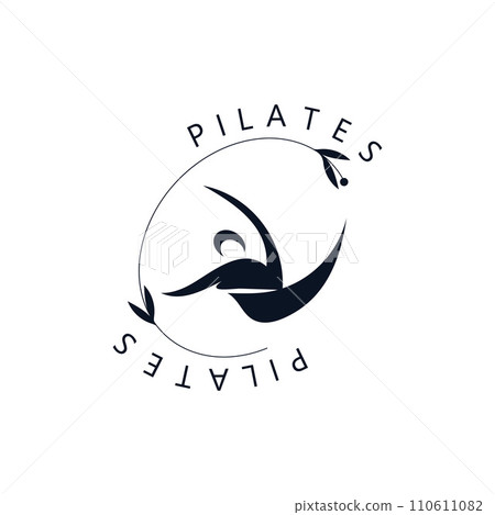 Abstract pilates Logo, Yoga identity body balance vector monoline Design Template. wellness lifestyle 110611082