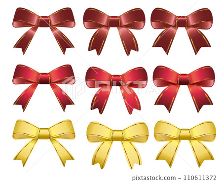 Illustration material of red ribbon and gold ribbon Wine red, red, gold 110611372