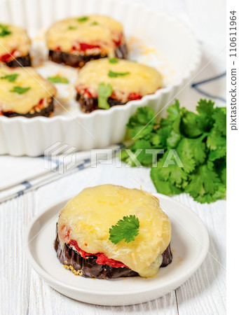 mini eggplant pizzas with tomato sauce and cheese mini eggplant pizzas with tomato sauce and cheese 110611964