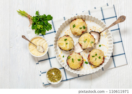 mini eggplant pizzas with tomato sauce and cheese mini eggplant pizzas with tomato sauce and cheese 110611971